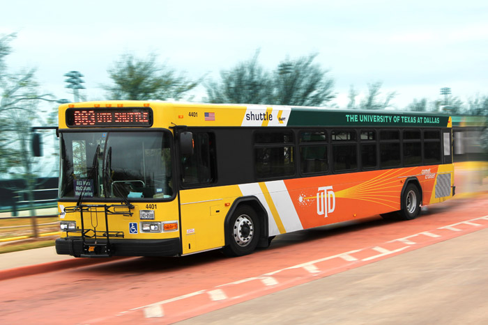DART shuttle bus design with UTD branding. 