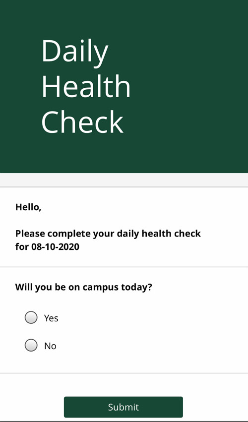 Screenshot of Daily Health Check questionnaire.