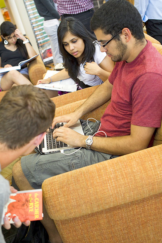 Students studying in the Res. Halls at UT Dallas.